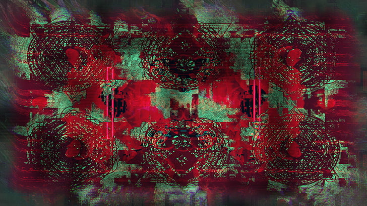 glitch art, LSD, abstract, red, backgrounds, no people, full frame