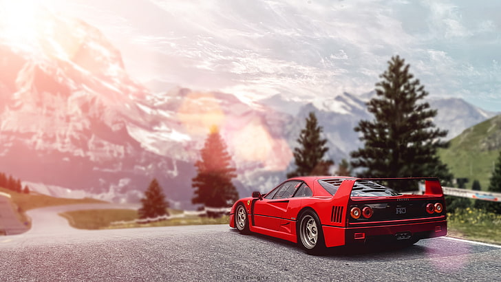 red Ferrari F40 coupe, Gran Turismo 6, video games, car, motor vehicle