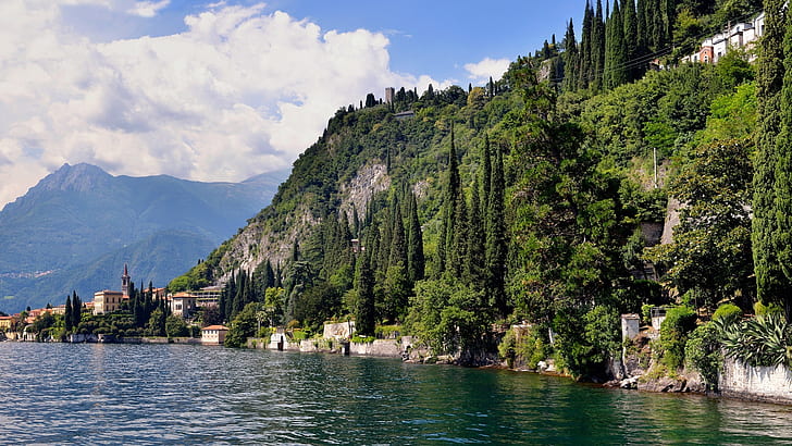 Italy, Como, lake, mountains, trees, houses, HD wallpaper