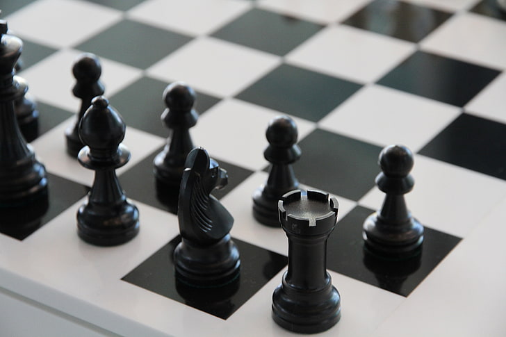 black and white chessboard set, figure, bw, strategy, leisure Games, HD wallpaper