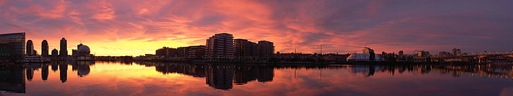 reflection, building, sky, water, cloud - sky, sunset, building exterior, HD wallpaper