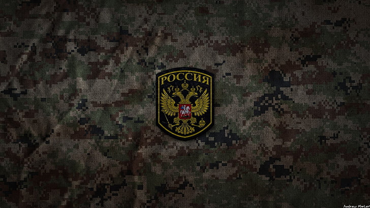 Poccnr patch, army, Russian Army, camouflage, military, wall - building feature, HD wallpaper