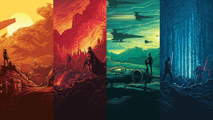 Star Wars 4-panel canvas, Rebel Alliance, R2-D2, Kylo Ren, collage