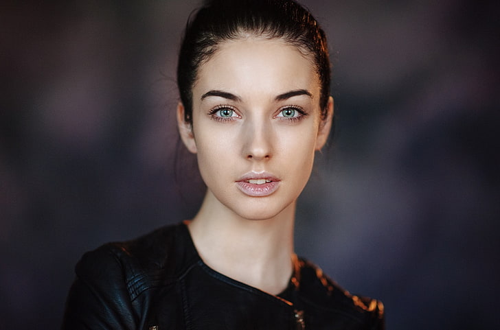 Alla Berger, women, model, face, portrait, Maxim Maximov, leather jackets