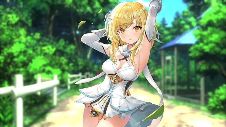 anime, Lumine (Genshin Impact), Beach Sweetheart, school uniform