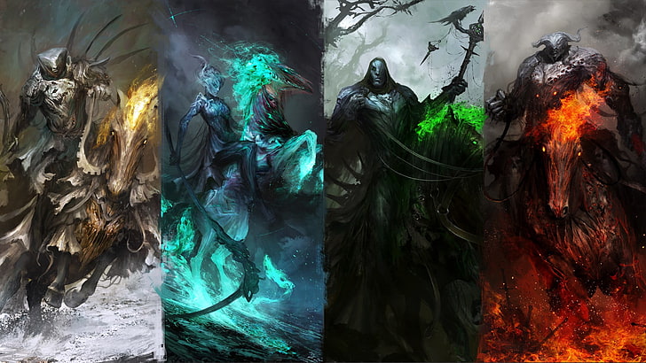 four element monster characters wallpaper, horse, warrior, Four Horsemen of the Apocalypse, HD wallpaper