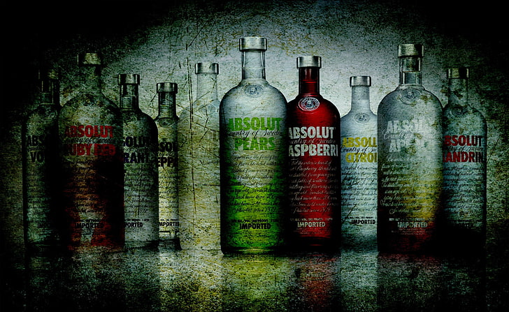 Absolut Vodka Bottles Grunge, several Absolute bottles, Artistic, HD wallpaper