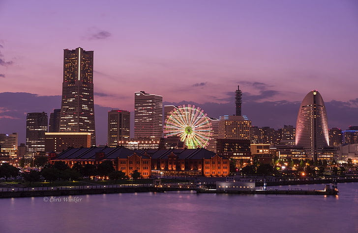 Minato Mirai 21 at Dusk, Yokohama, Japan, Asia, City, Night, Sunset, HD wallpaper