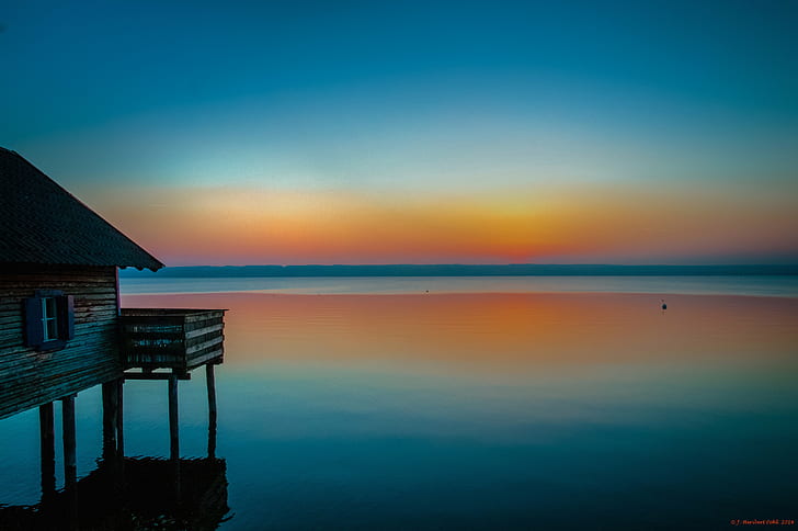 sunset view with body of water, ammersee, herrsching, ammersee, ammersee, herrsching, ammersee