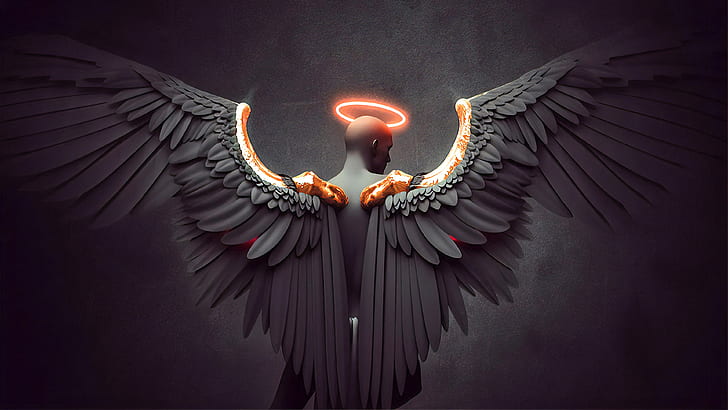 digital, digital art, artwork, fantasy art, angel, wings, dark