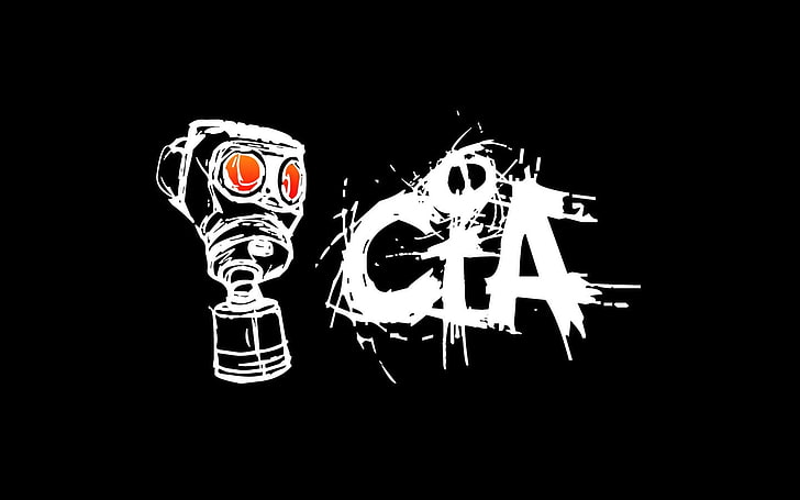 CIA logo, black, gas masks, minimalism, selective coloring, black background