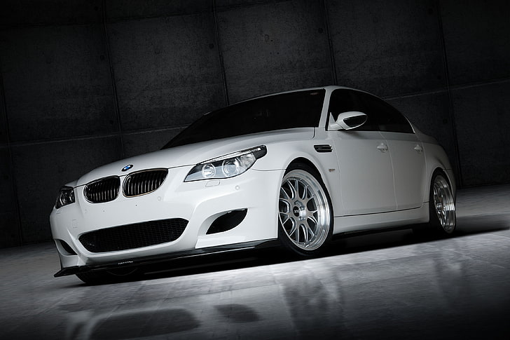 white BMW E60, wheels, sedan, drives, bbs, BBC, car, land Vehicle