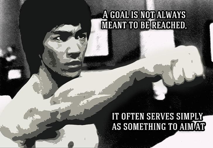 grayscale photo of Bruce Lee, martial arts, motivational, quote, HD wallpaper