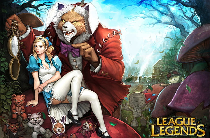 girl, watch, rabbit, bear, art, Alice, league of legends, annie
