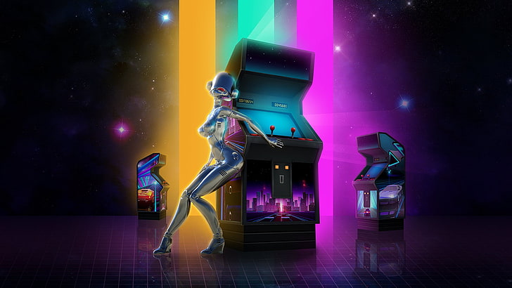 androids, video games, arcade machine, futuristic, technology, HD wallpaper