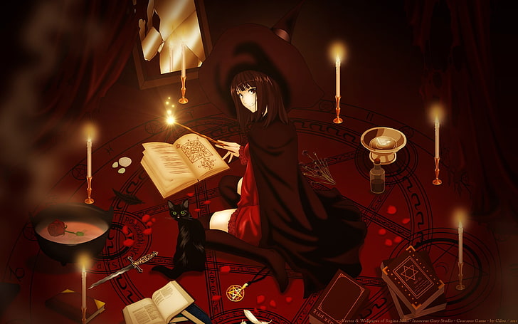red haired female wearing red dress illustration, anime girls, HD wallpaper