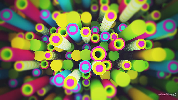 Lacza, digital art, abstract, sphere, circle, colorful, pipes