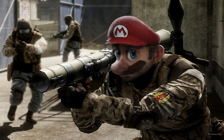 HD wallpaper: Super Mario Counter Strike Go, battlefield, soldier, head,  bazooka | Wallpaper Flare