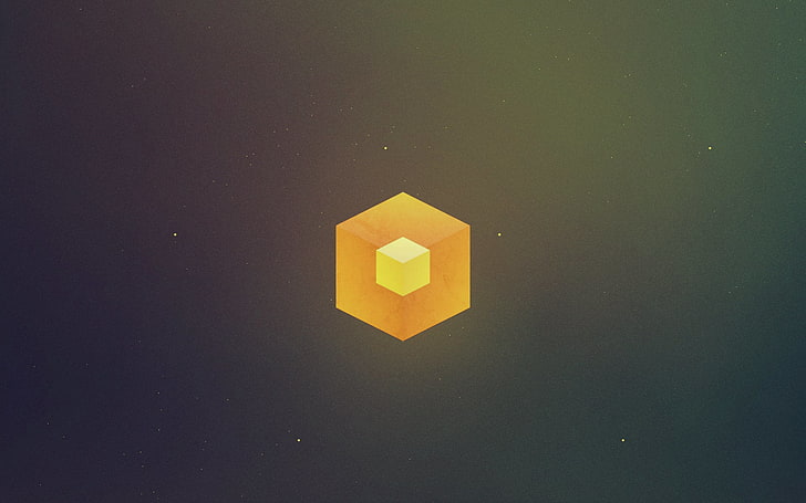 orange octagon logo, hexagon yellow logo, Fez, cube, artwork, HD wallpaper
