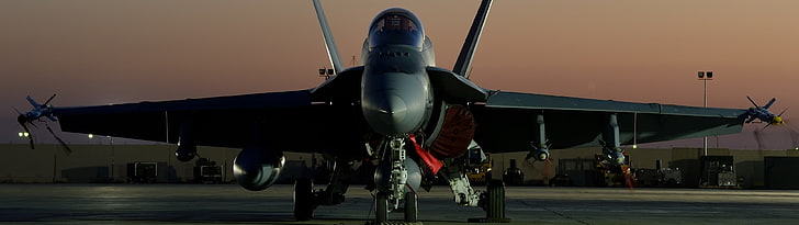 black jet fighter, dual monitors, multiple display, McDonnell Douglas F/A-18 Hornet, HD wallpaper