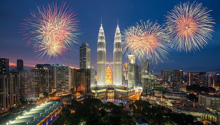 Photography, Fireworks, City, Colorful, Kuala Lumpur, Malaysia, HD wallpaper