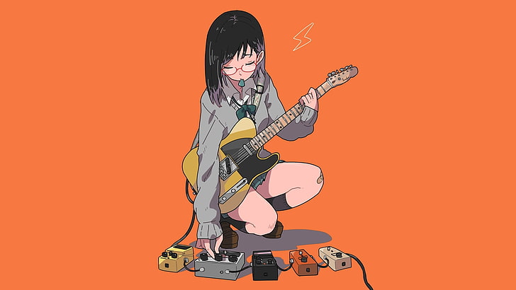 anime, manga, anime girls, simple background, minimalism, orange