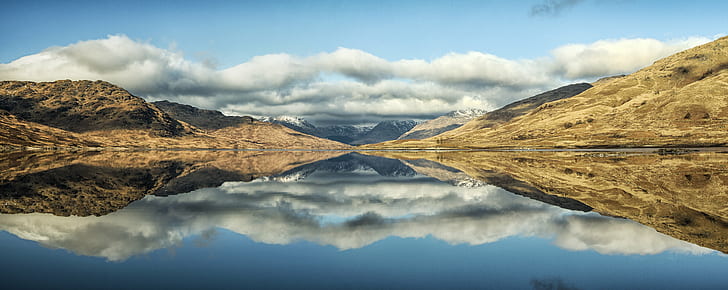 landscape land photography, Loch, Trossachs, calm, clouds, highlands, HD wallpaper