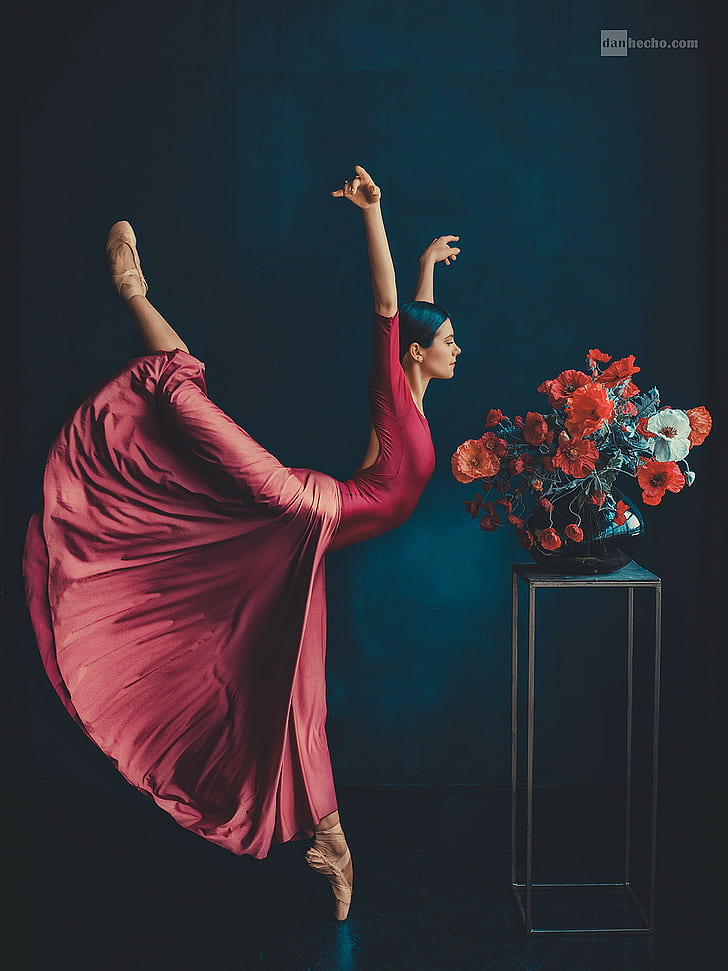 ballerina, ballet slippers, flowers, plants, women, dancer