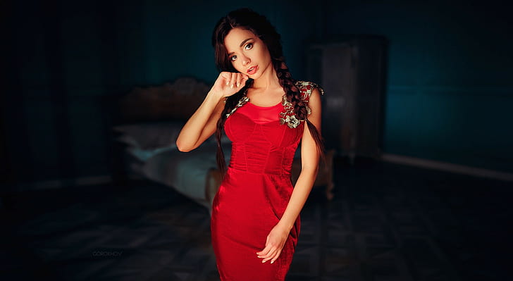 portrait, Ekaterina Zueva, red dress, Ivan Gorokhov, women, HD wallpaper