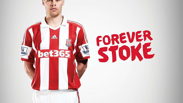 Stoke City, Sport, Football, Team, Players, men's white and red bet365 adidas jersey