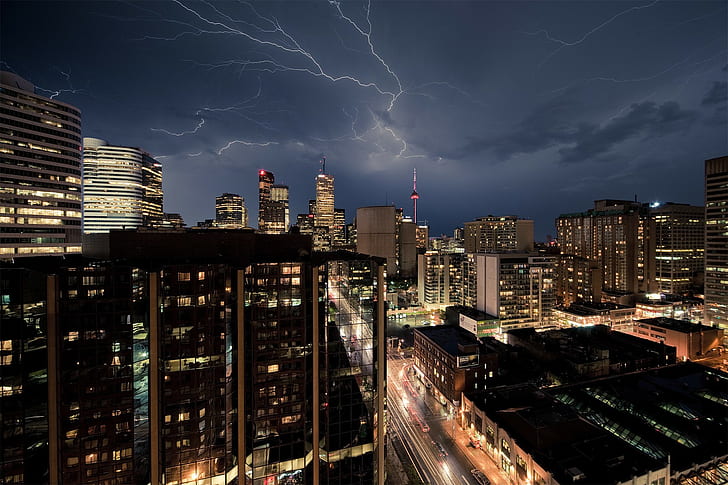 HD wallpaper: cityscape, Toronto, night, sky, storm | Wallpaper Flare