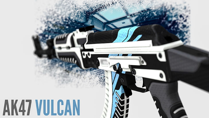 blue, black, and white AK47 Vulcan, Background, Weapons, Gun
