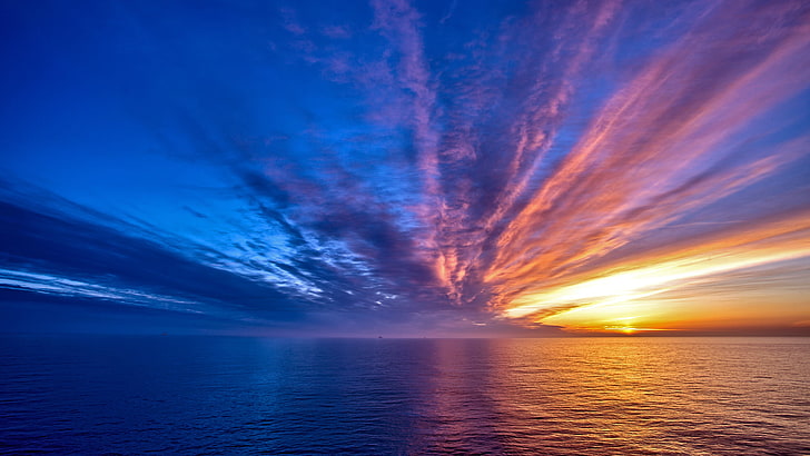 body of water, clouds, sky, sunrise, sea, horizon over water, HD wallpaper
