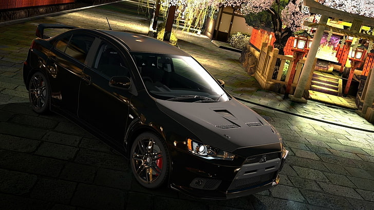 black sedan, Mitsubishi Lancer, Mitsubishi Lancer Evo X, Gran Turismo, HD wallpaper