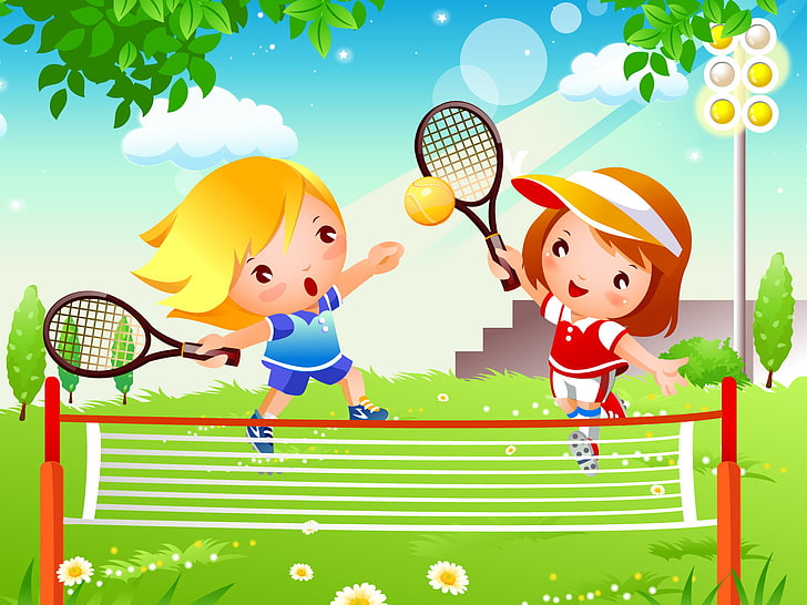 HD wallpaper: Children Games, girl and boy playing tennis illustration,  Cartoons | Wallpaper Flare