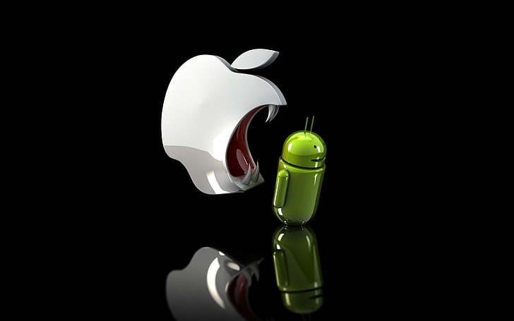Apple vs android, Competition, studio shot, black background, HD wallpaper