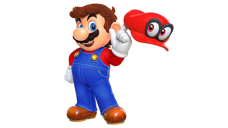 Mario, Super Mario Odyssey, toy, representation, white background, HD wallpaper
