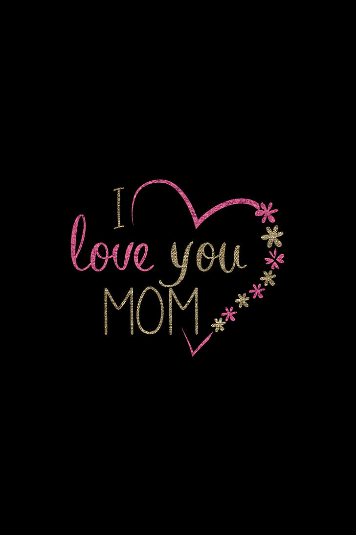 mom, love, heart, inscription, flowers, HD wallpaper