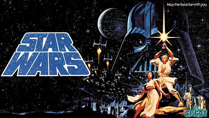 Star Wars, A New Hope, Leia Organa, R2-D2, C-3PO, lightsaber, HD wallpaper