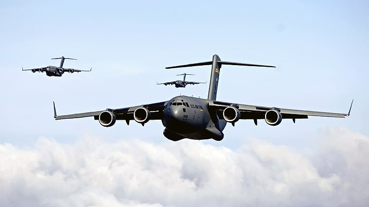 gray passenger plane, military aircraft, airplane, jets, sky