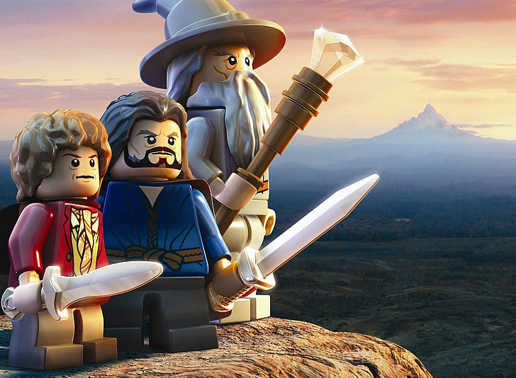 LEGO, The Hobbit, Gandalf, Bilbo Baggins, video games, HD wallpaper