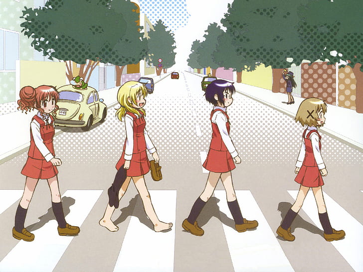 Anime, Hidamari Sketch, Abbey Road (Parody), HD wallpaper