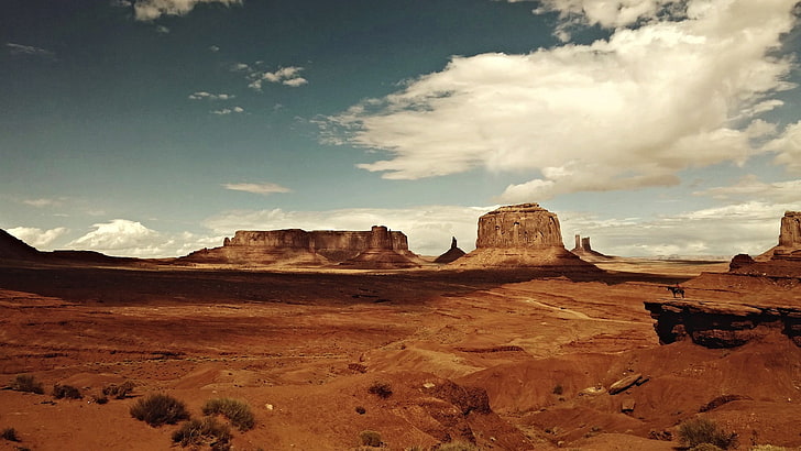 rocky mountain under white sky, USA, landscape, desert, Monument Valley, HD wallpaper