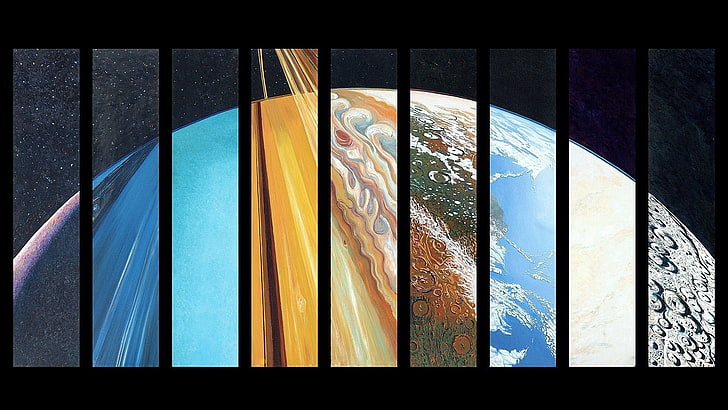 Earth, Jupiter, planet, Saturn, solar system, space, no people