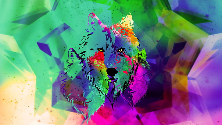 wolf abstract painting digital wallpaper, multi colored, art and craft