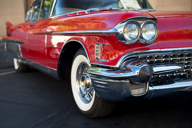 machine, red, car, 1958, Cadillac Fleetwood 60 Special
