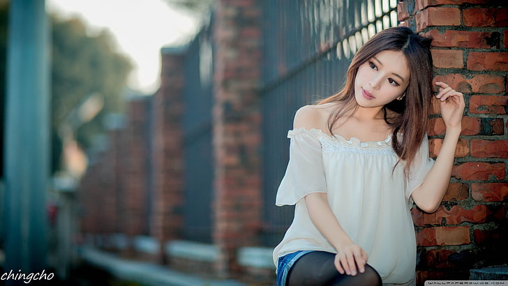women's white off-shoulder top, Asian, Taiwanese, chingcho, young adult, HD wallpaper