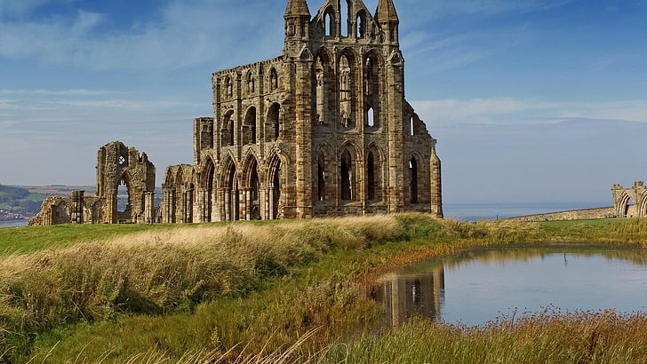 brown castle, cityscape, building, England, Whitby Abbey, architecture, HD wallpaper