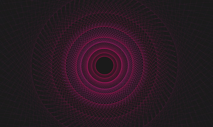 round purple light, wireframe, pattern, black background, abstract, HD wallpaper