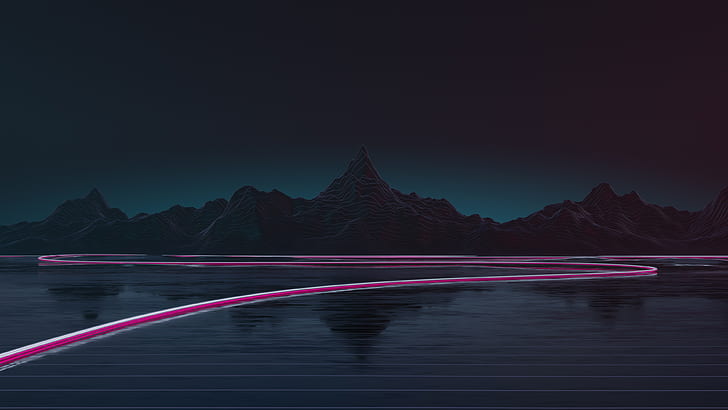 Mountains, Music, Background, Neon, Highway, Synth, Retrowave